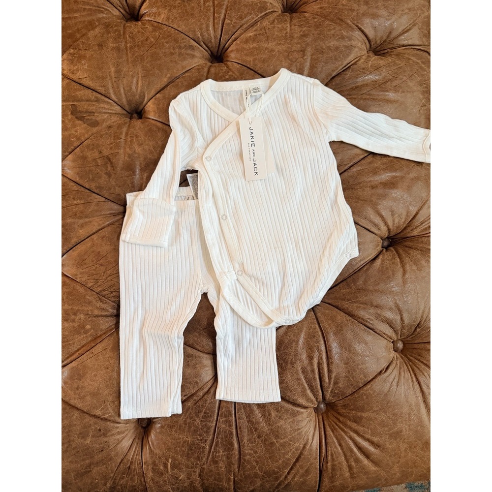 Janie and Jack Ribbed Two Piece Set White Bodysuit Leggings 3-6 Months NEW NWT